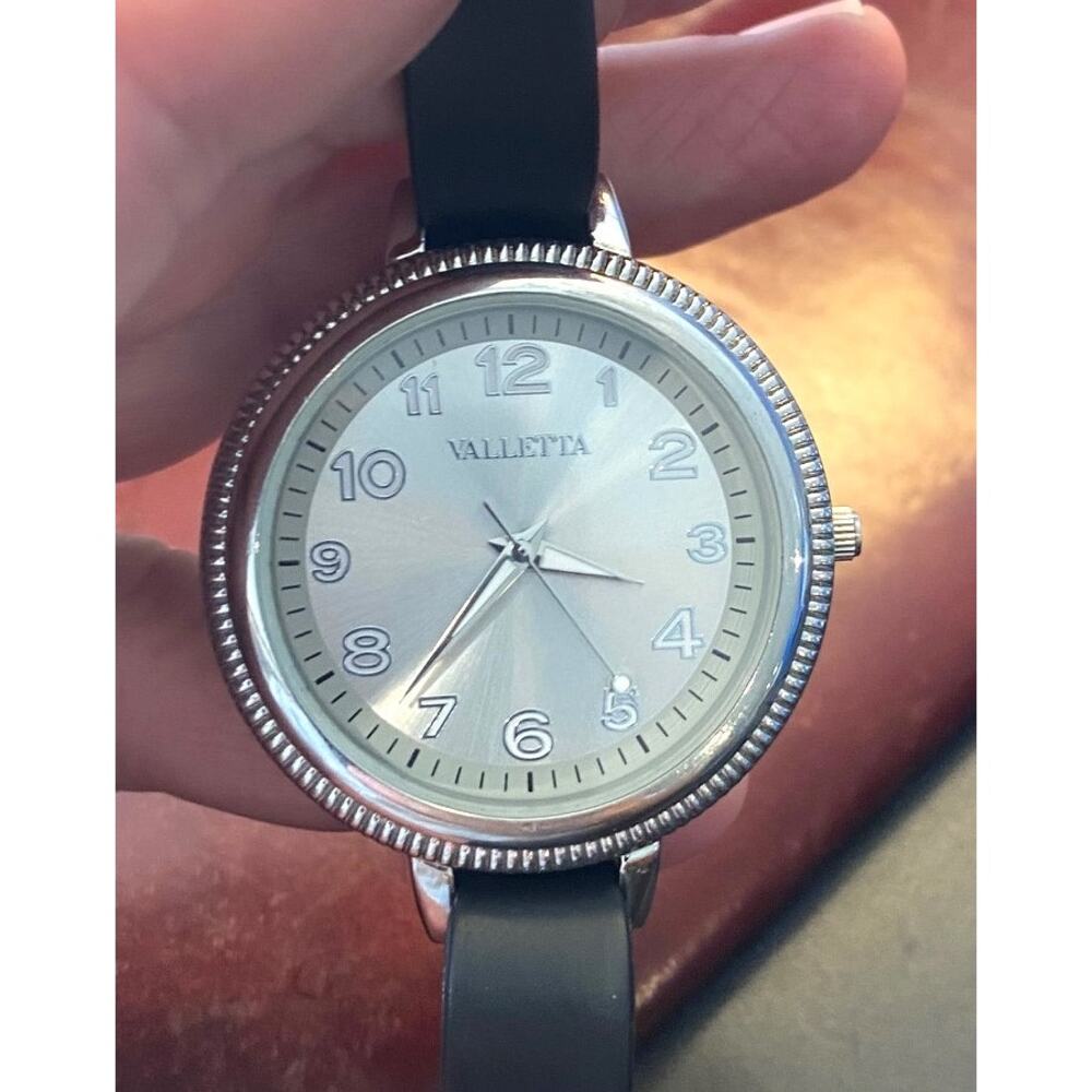 Women's 40mm silver Tone Valletta Watch, Black Poly Band